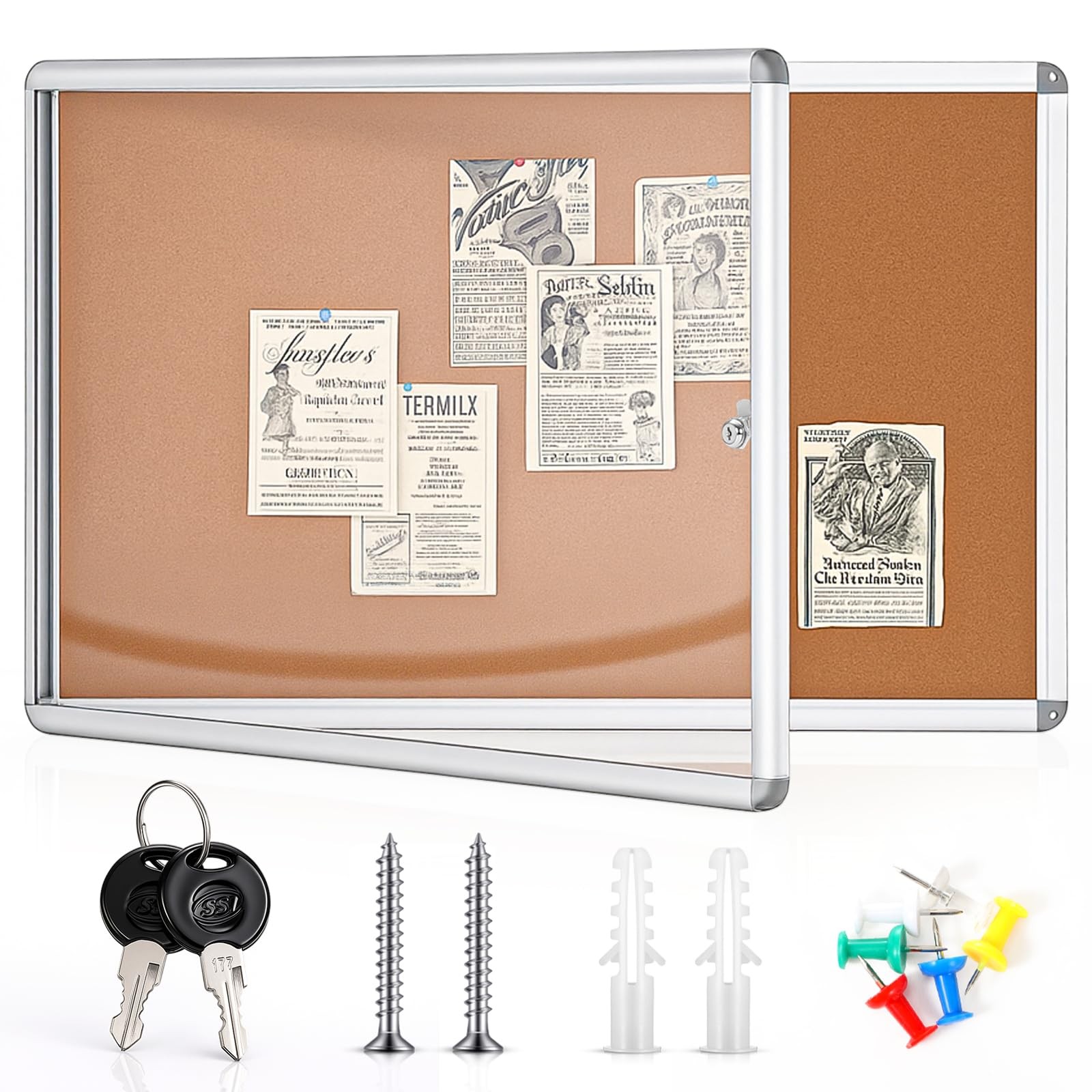 36" x 24" Lockable Enclosed Cork Bulletin Board, Weather Resistant Wall Mount... gallery