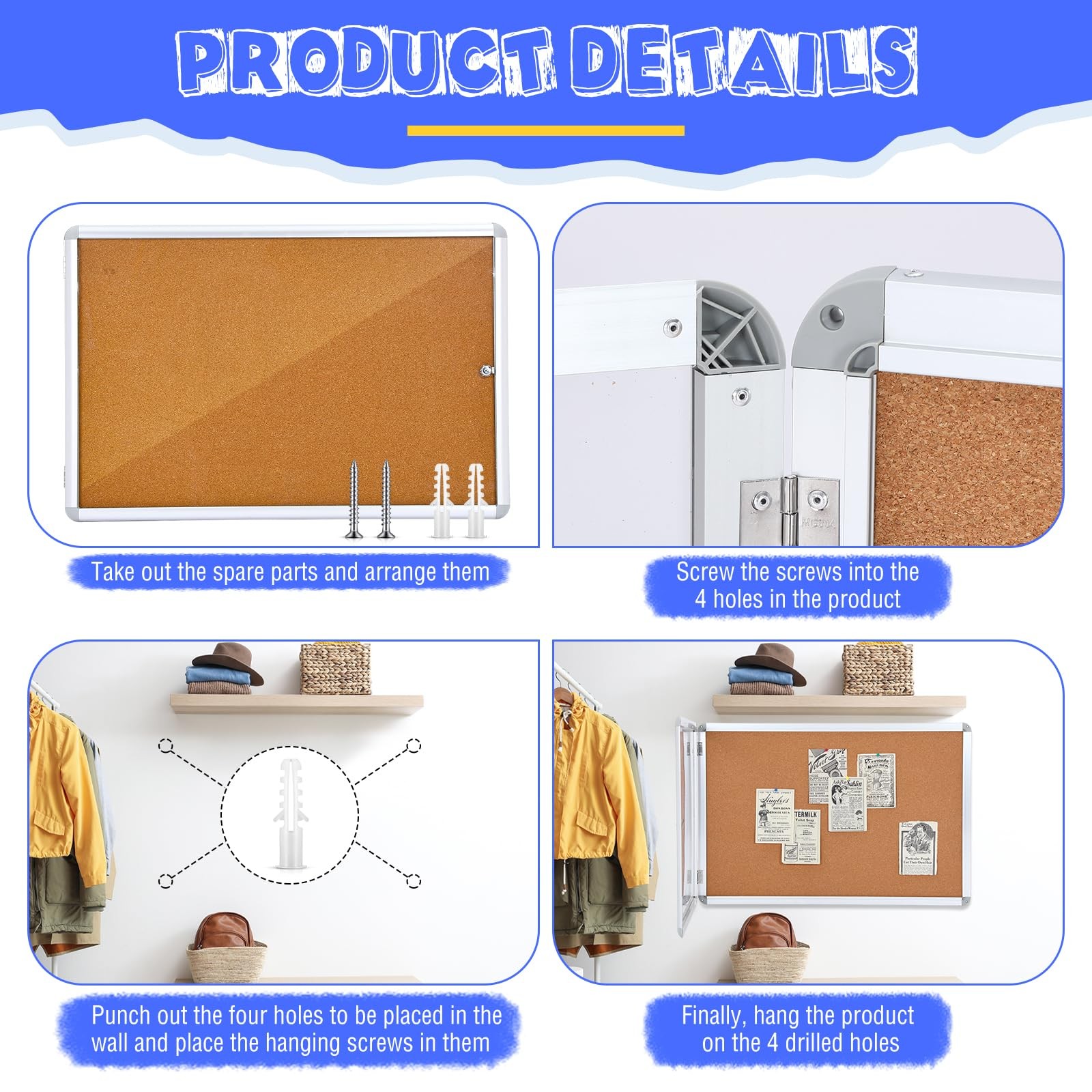 36" x 24" Lockable Enclosed Cork Bulletin Board, Weather Resistant Wall Mount... gallery