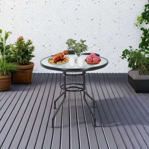 Fdw Outdoor Table Patio Table Dining Table Tempered Glass Umbrella Hole For gallery