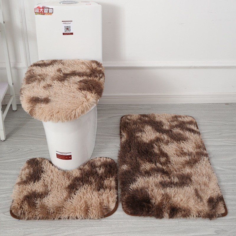 3-Piece Bathroom Solid Mat Contour Rug Set with Toilet Lid Cover, Bath floor rug gallery