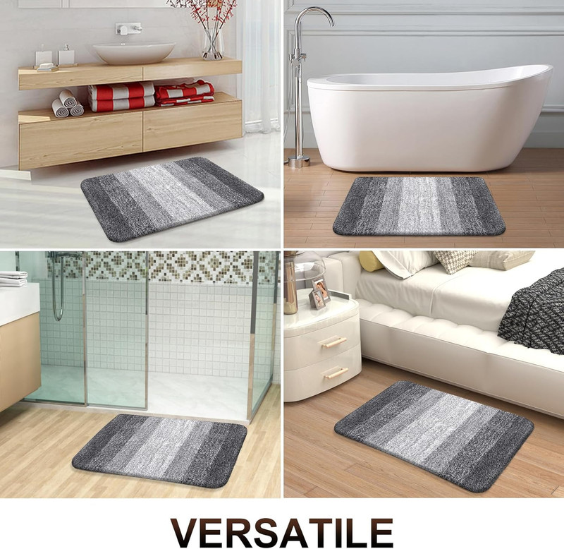 Bathroom Rug Mat 30x20 – Gradient Grey Microfiber Non-Slip Quick Dry Bath Mat gallery