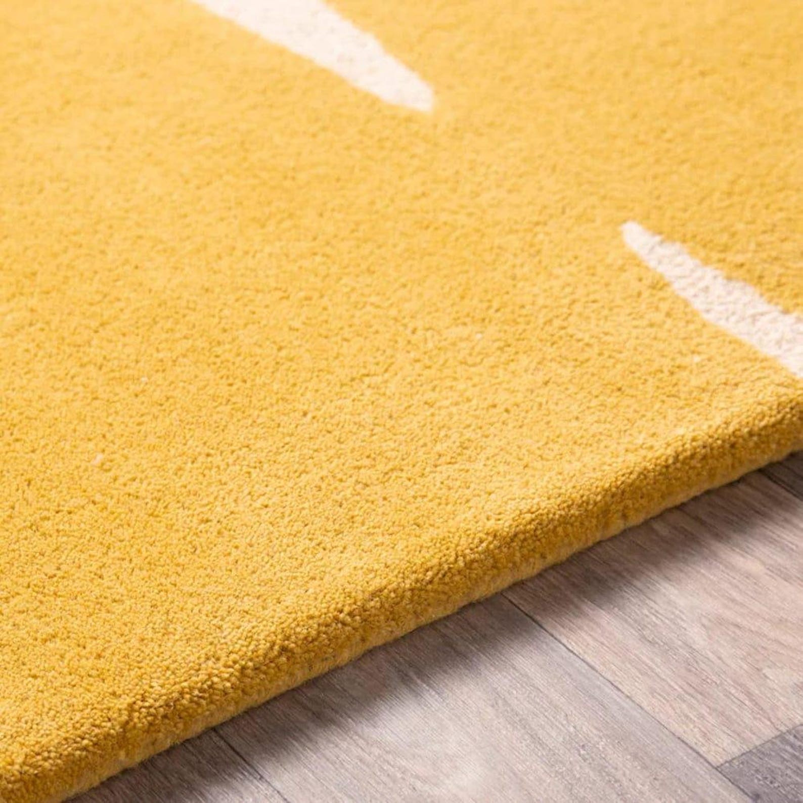 Retro Mustard Yellow Geometric Area Rug – Hand-Tufted Wool Modern Carpet gallery