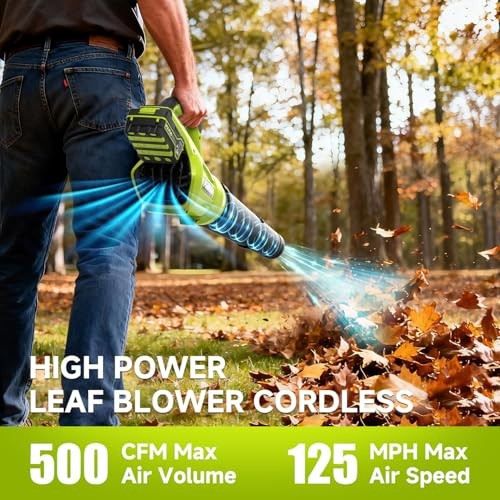 Leaf Blower Cordless, 500CFM/ 125MPH Lightweight Cordless Blower with 2X 4.0 gallery
