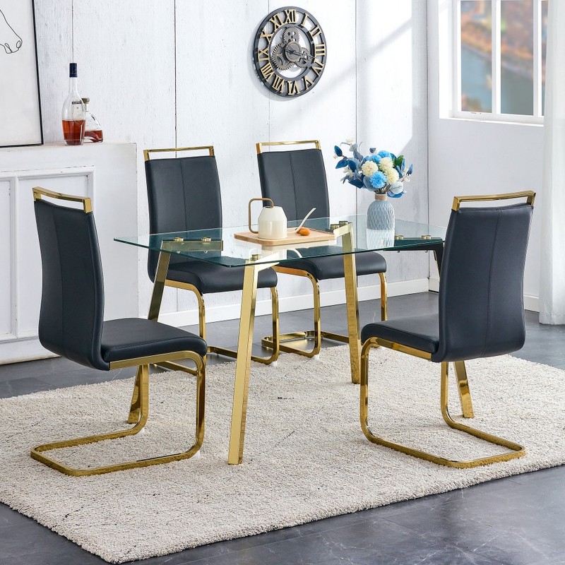 Modern Rectangular Glass Dining Table with Golden Legs 51x31.5x29.5in gallery