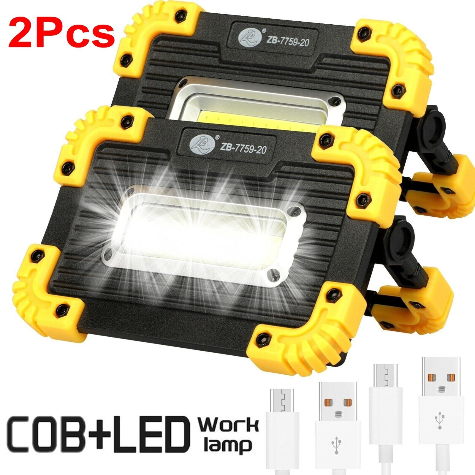 2Pcs LED+COB Work Light USB Rechargeable Spotlight Floodlight Camping Emergency gallery