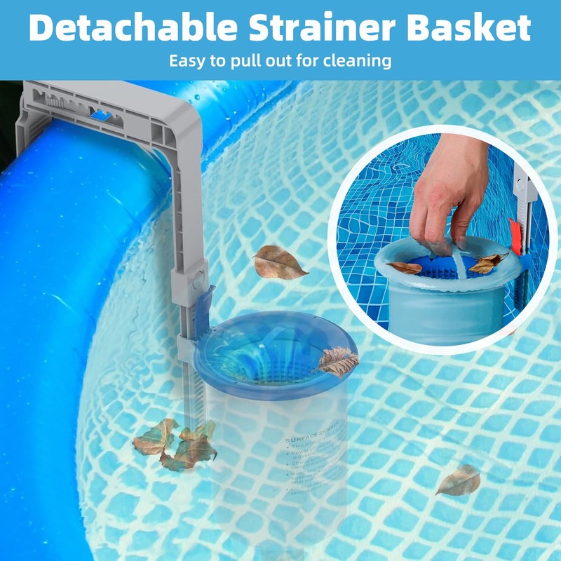 Pool Surface Skimmer Above Ground - Wall Mount Debris Cleaner Adjustable Clip US gallery