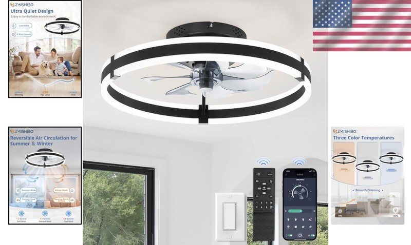 Flush Mount Ceiling Fan Light – Remote & App Controlled with 3000-6000K Lighting gallery
