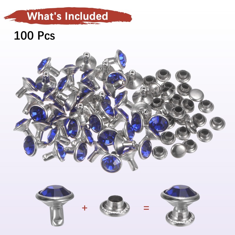 Clear Rhinestone Rivets [100pcs] - Crystal Rivets - [Deep Blue - 0.31 IN] gallery