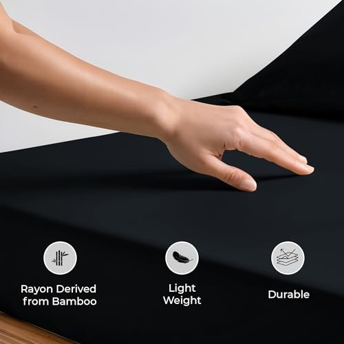 Only Viscose Derived from Bamboo, Fitted Sheet - King Jet Black Fitted Sheet gallery