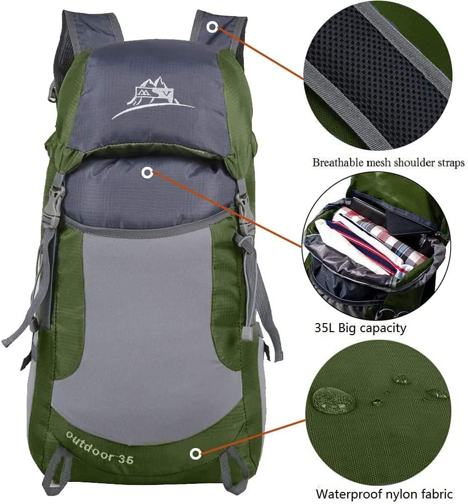 Foldable Backpack, 35L Waterproof Packable Hiking Backpack, Durable Hike Backpac 2