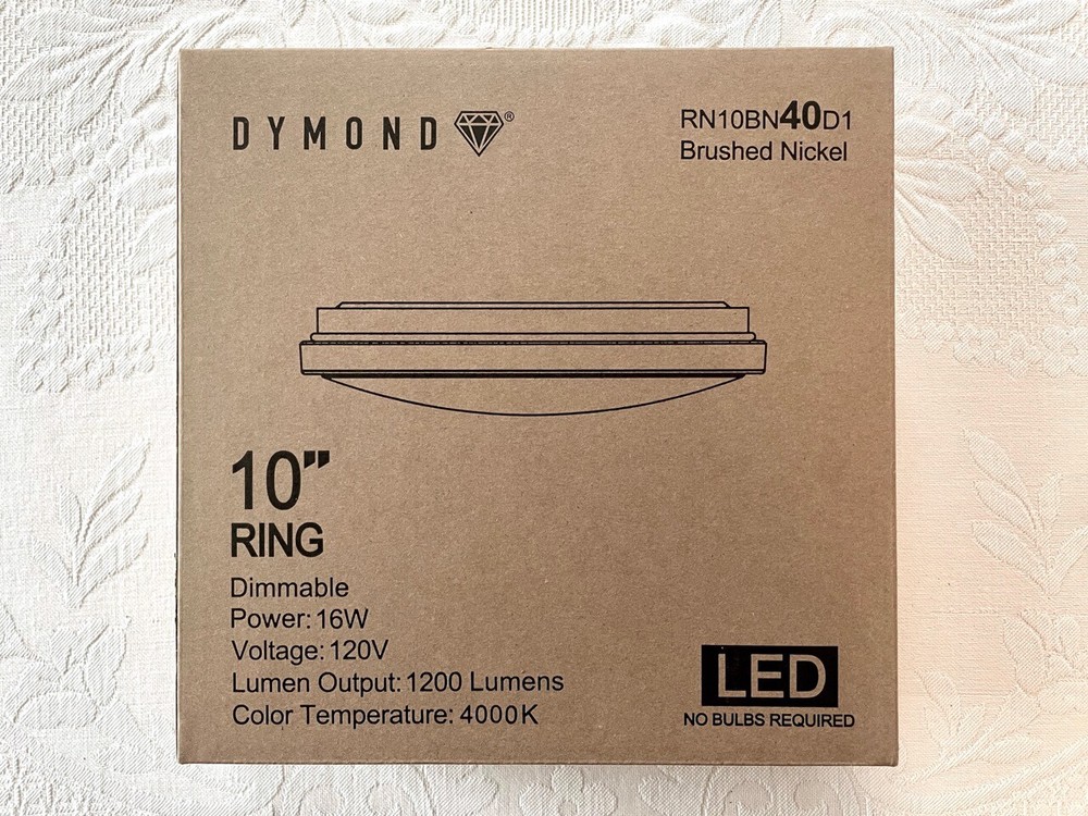 Dymond 10' flush mount LED ceiling fixture, brushed nickel, 4000K temp, open box