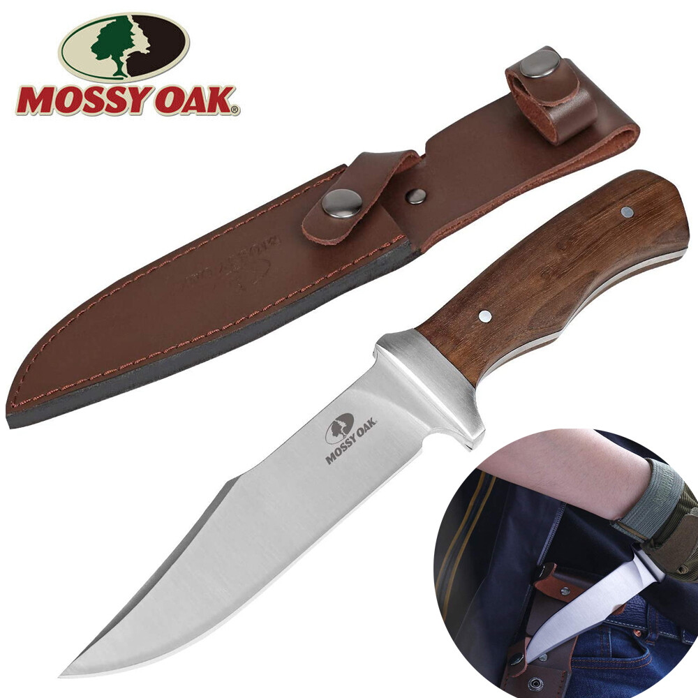 MOSSY OAK 11 Inch Full-tang Fixed Blade Knife With Leather Sheath For Camping US gallery