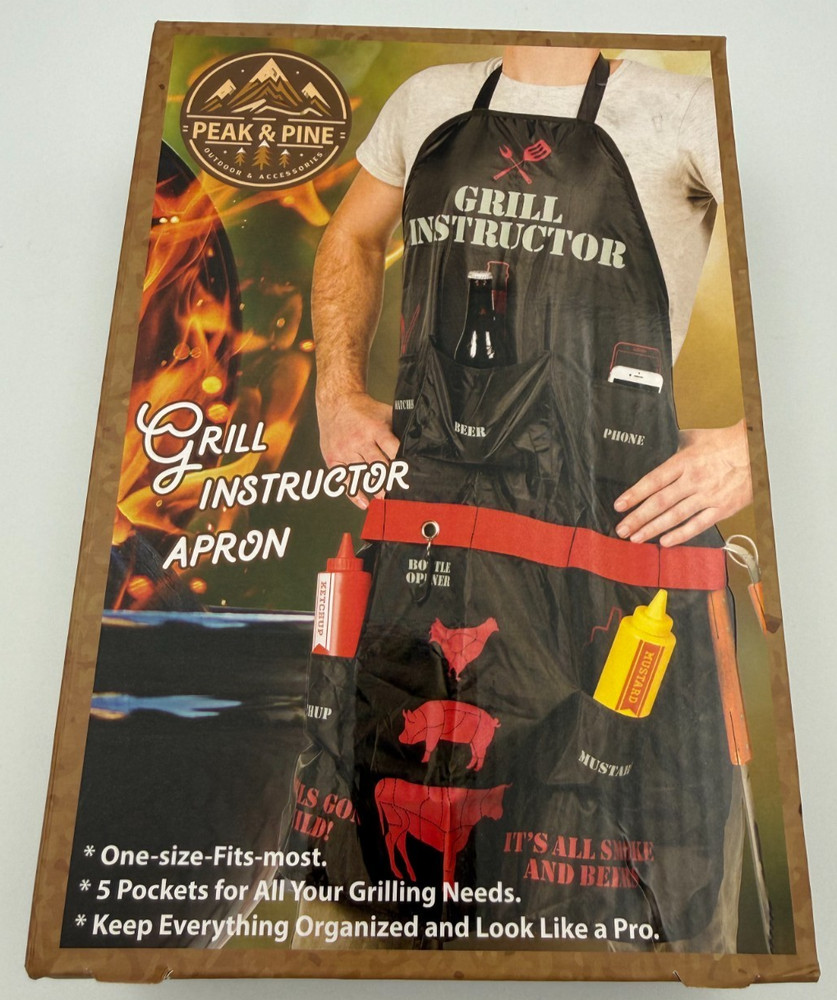 Peak & Pine Grill Instructor Apron 5 Pockets One Size Fits Most BBQ Novelty Gift