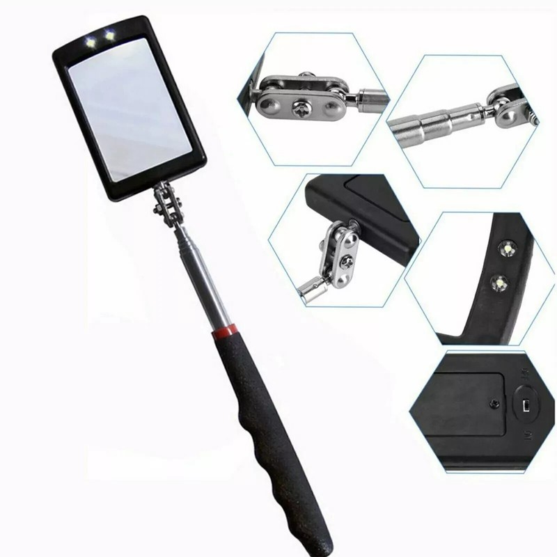 2 Magnetic Telescoping Pickup Rod Tool LED Light Grabber Stick Inspection Mirror gallery