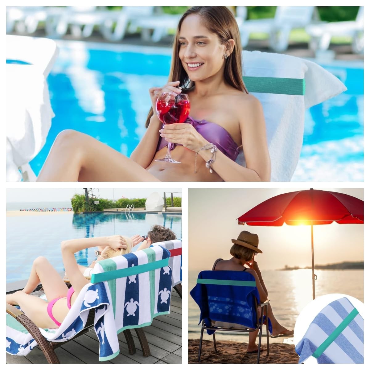 Beach Towel Bands 4 Pack, Beach Chair, Pool Chairs Cruise Ship Essentials, gallery