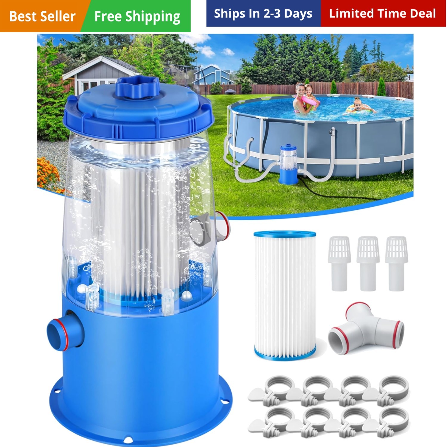 Transparent 1000 GPH Above Ground Pool Filter Pump – Easy Cartridge Status Vi... gallery