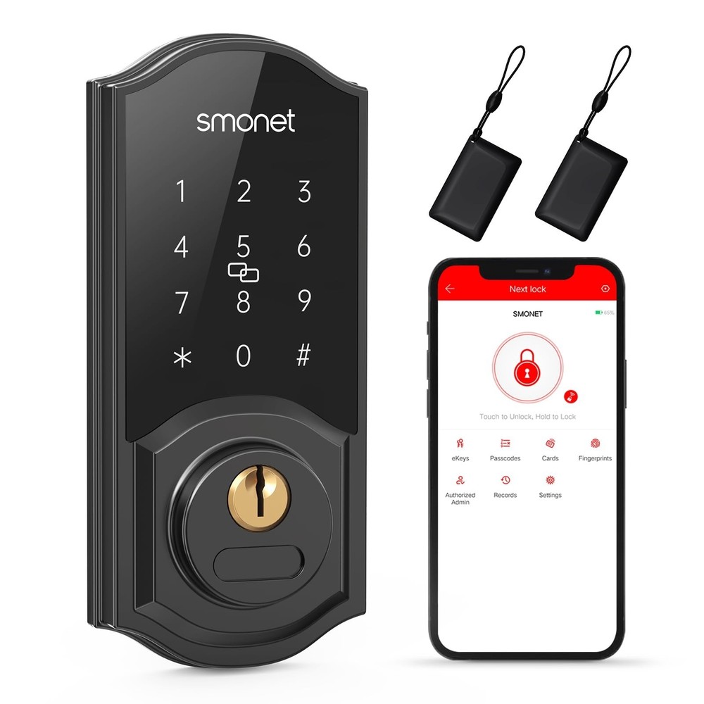 SMONET Smart Deadbolt Keyless Entry Fingerprint Digital Keypad IC Fobs Door Lock