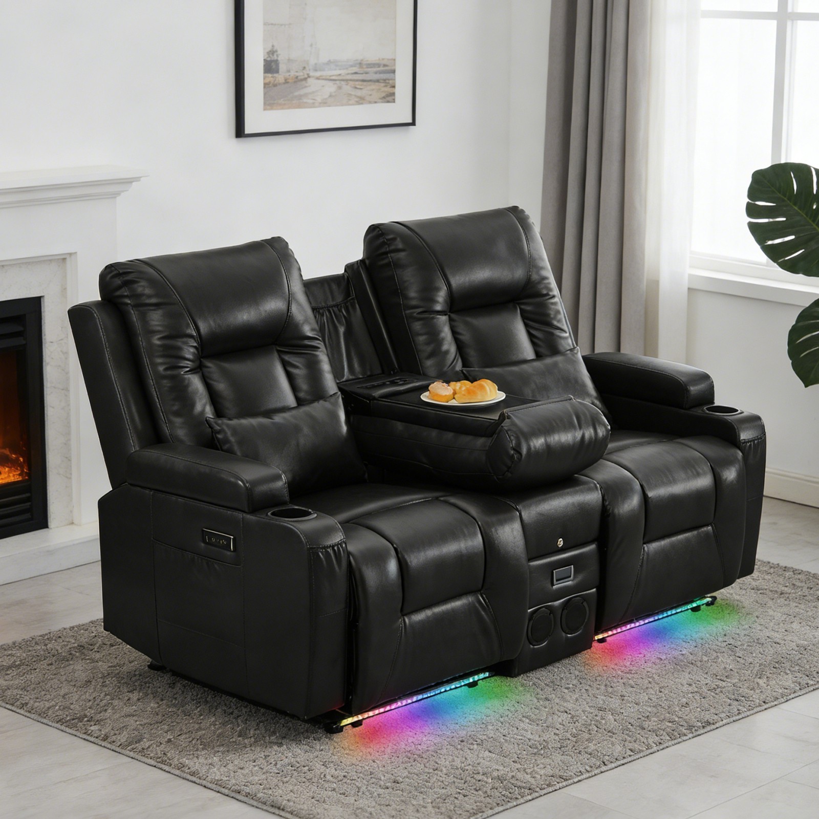 Power Reclining Sofa Electric Loveseat Recliner Sofa with USB Ports, LED Lights gallery
