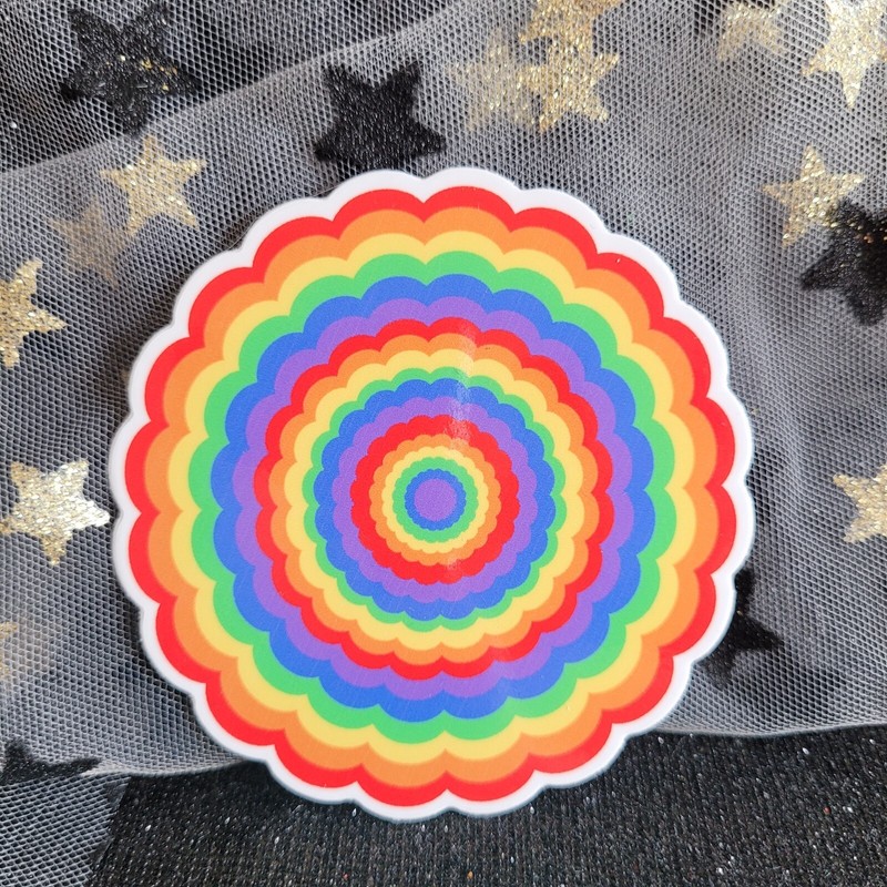 RNBW009 - Circle Rounded Rainbow Flower Shaped Pride Sticker | LGBTQ | Inclusion gallery
