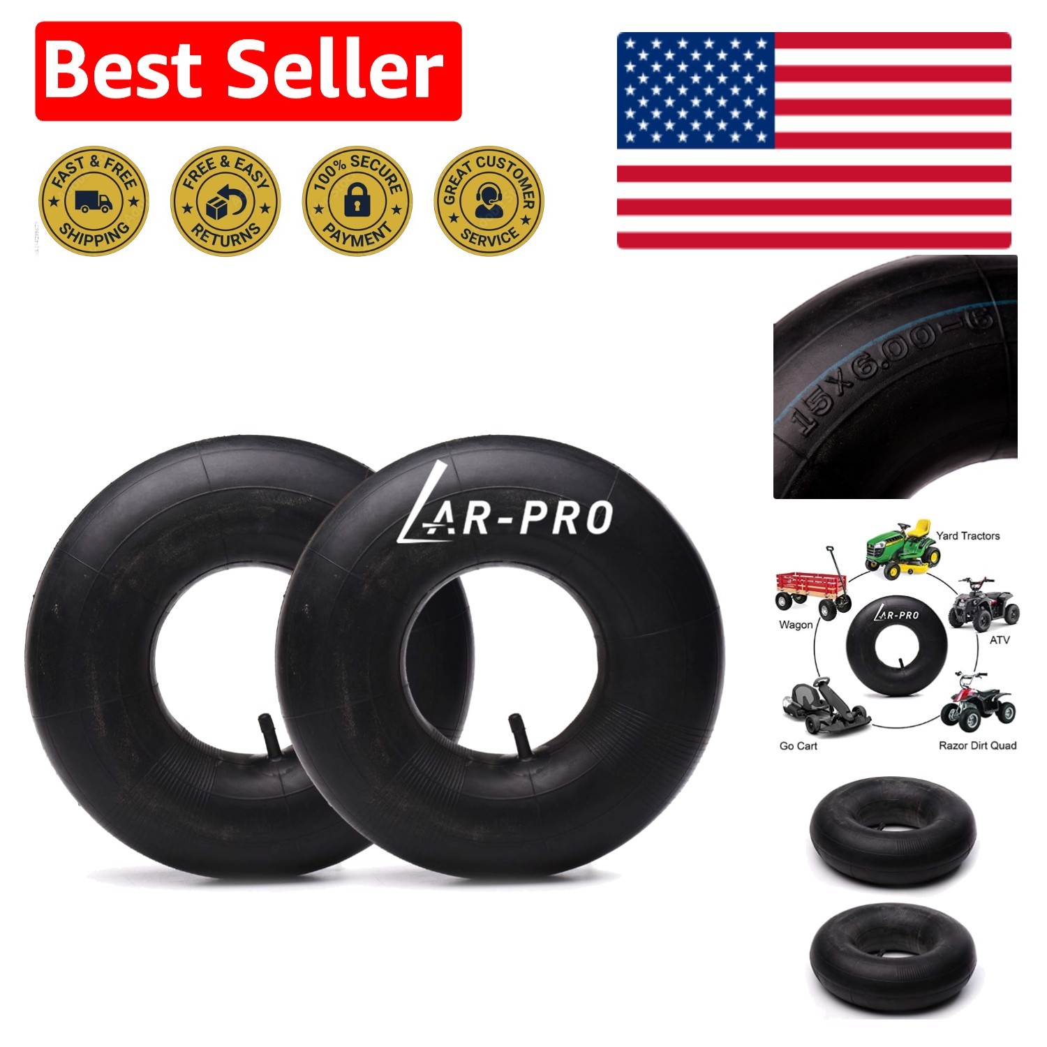 Comfort & Safety: 2-Pack 15x6.00-6 Inner Tubes with TR-13 Stem for Versatility gallery
