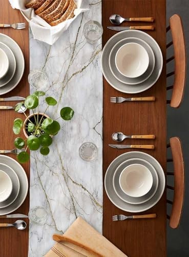Marble Table Runner-Cotton Linen-Long 72 inche White Gray Gold Dresser Scarves,T gallery