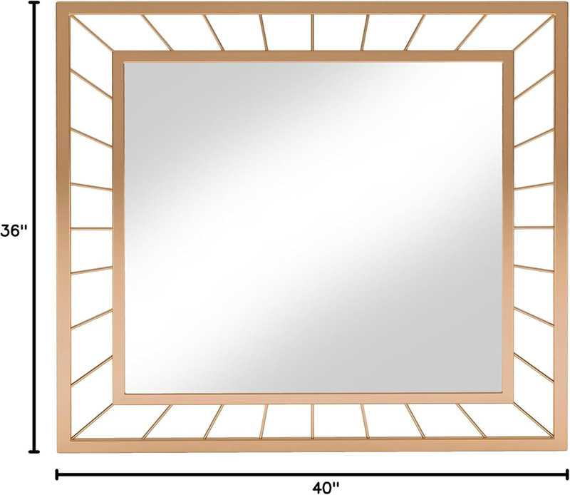 Glam Gold Rectangle Wall Mirror with Decorative Lines for Any Room gallery