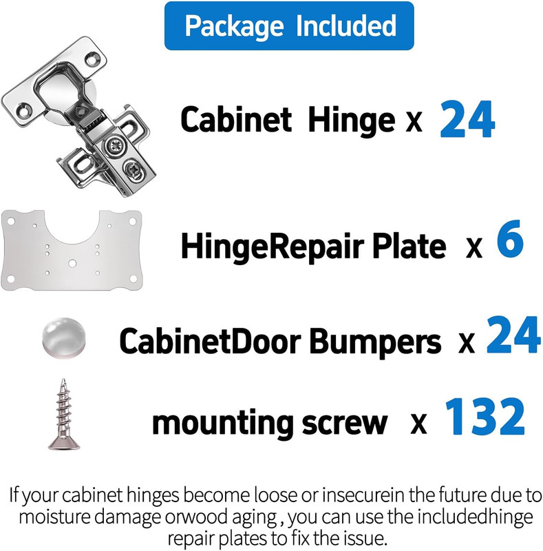 Concealed 105° Soft Close Cabinet Hinges - 24 Pack for 1/2" Overlay gallery