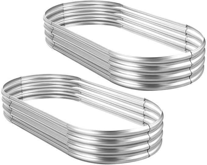 1/2/4 Pack Galvanized Raised Garden Bed Kit Oval Metal Planter Boxes Outdoor gallery