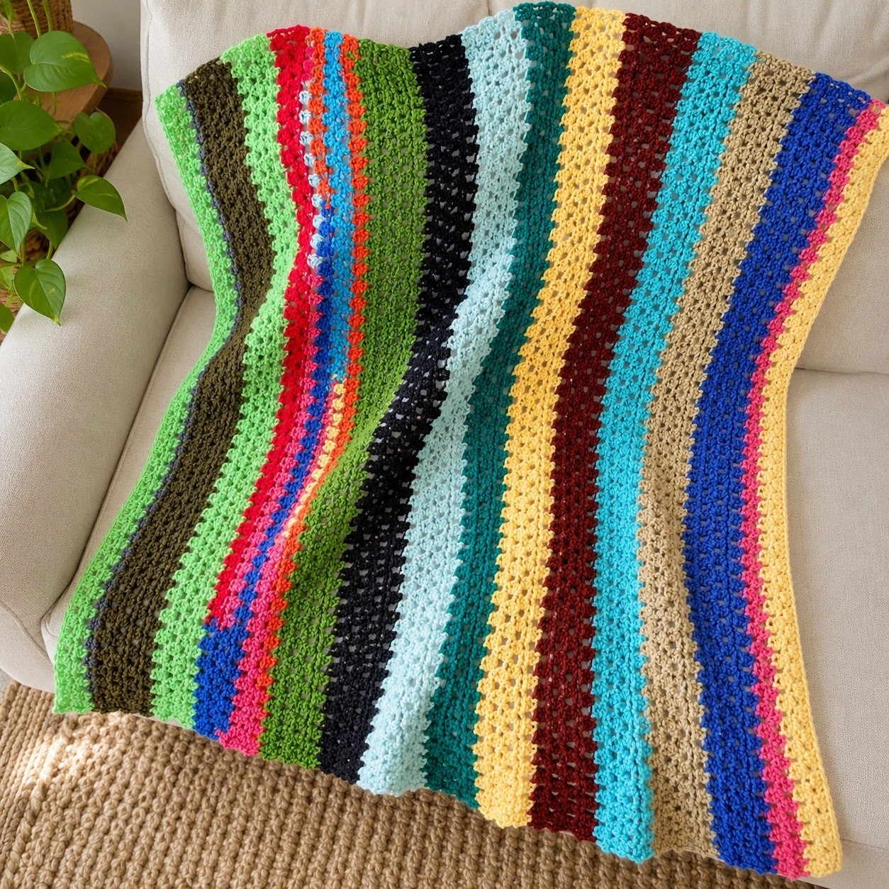 Handmade Colorful Crochet Throw Blanket Striped Afghan Boho 50x41 Cozy gallery