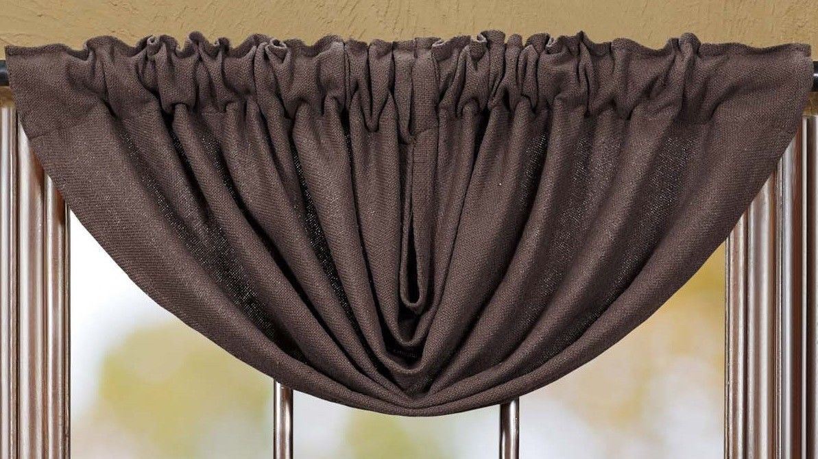 Burlap Chocolate Brown 100% Cotton Rustic Country Primitive Balloon Valance 60"W gallery