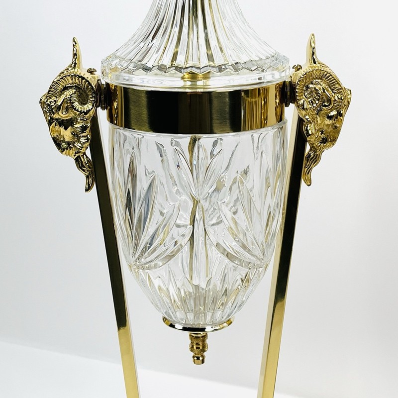 Vintage Regency Rams Head Brass & Crystal Lamps Both Work BEAUTIFUL QUALITY gallery