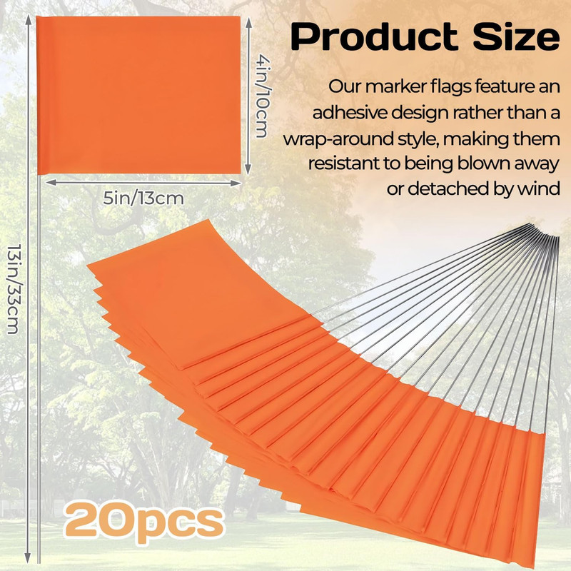 20Pack Orange Marking Flags,Writable | 15X4X5 Inch,Pvc Small Lawn Marking Flags, gallery