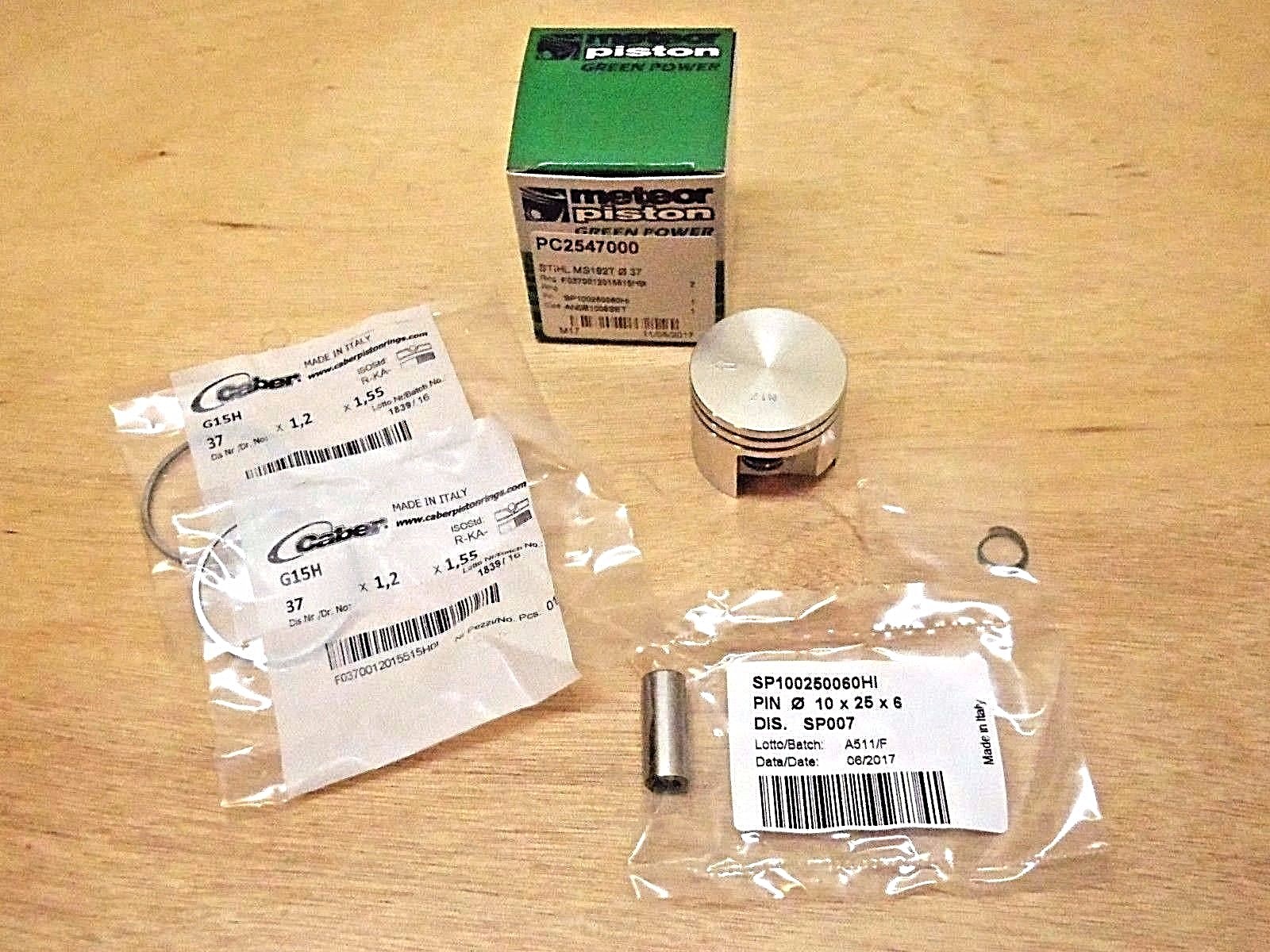 Meteor piston kit for Stihl MS192T 37mm with Caber rings Italy NEW 1137 030 2002 gallery
