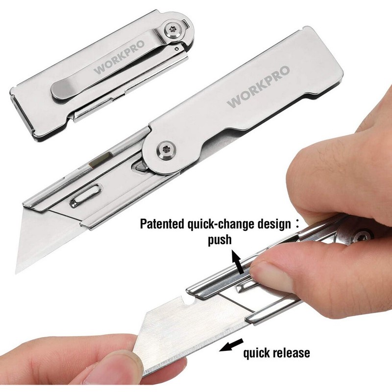 WORKPRO 3PC Compact Folding Utility Knife Lock Back Box Cutter Clip Pocket Knife gallery