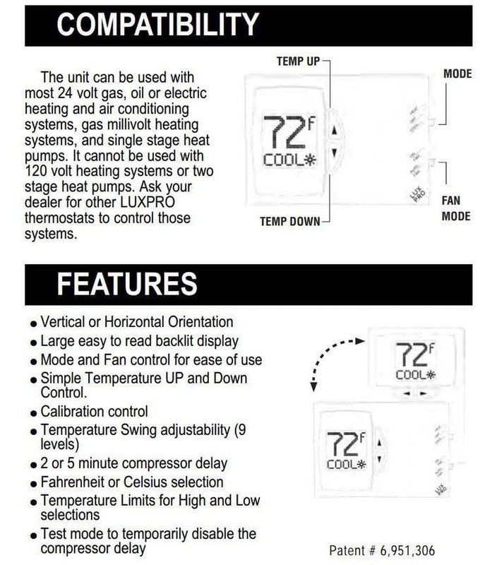 Lux Pro PSD111B Non-Programmable Thermostat for Home Use; 1 Heat, 1 Cool 1.0 gallery