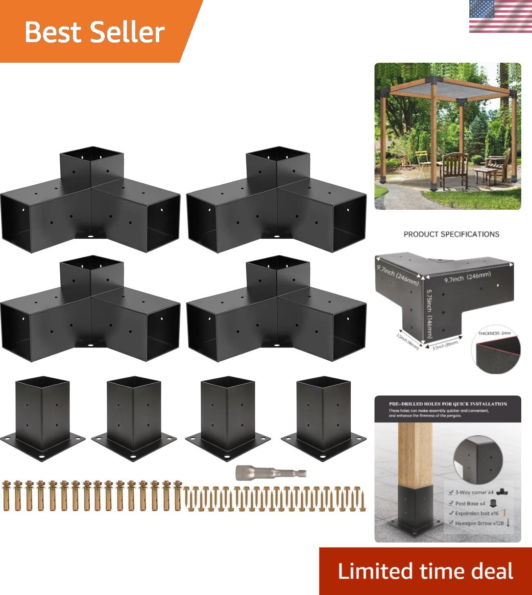 Complete Pergola Kit with Corner Brackets - Sturdy and Reliable for Outdoor Use gallery
