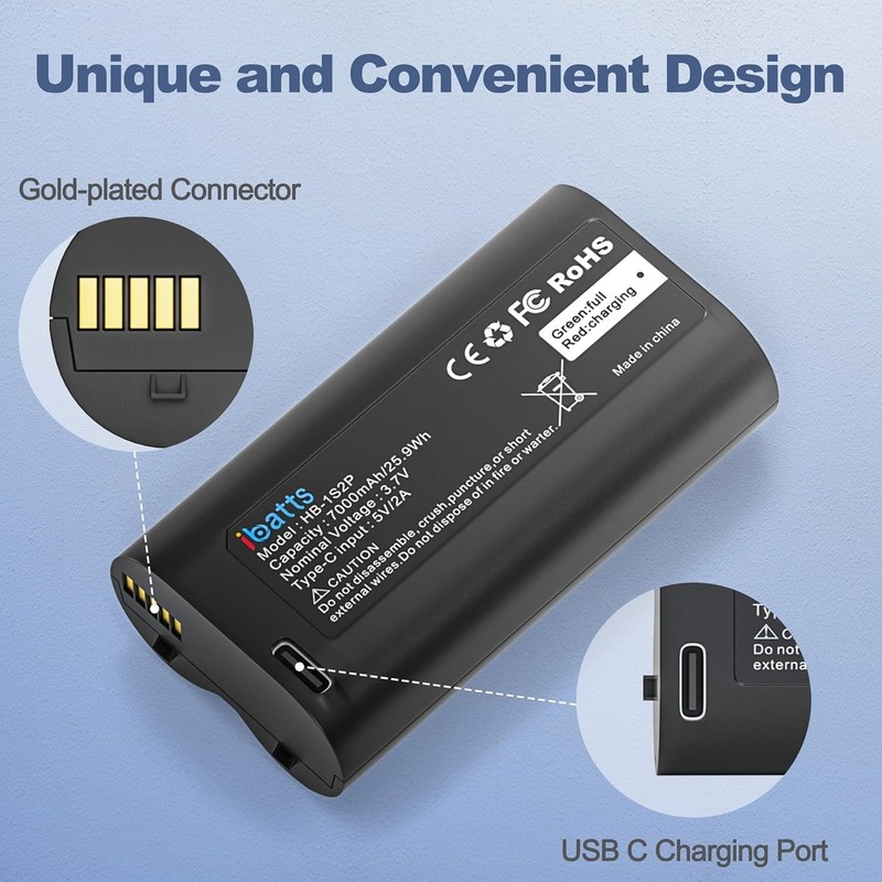 2 Pack 7000mAh Replacement Battery for MyQ Smart Garage Video Keypad w/Cable gallery