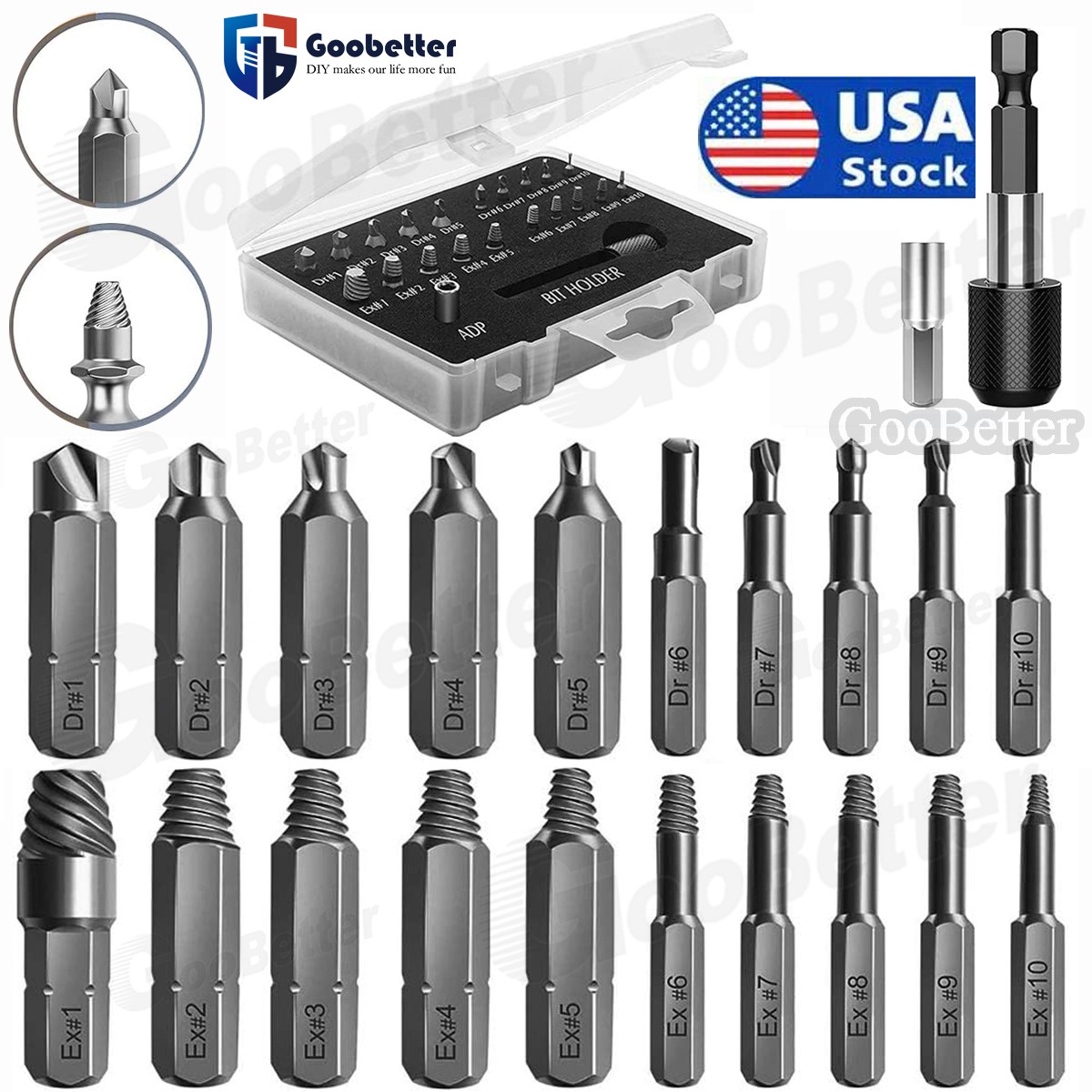 22* Broken Screw Extractor Remover Set Damaged Stripped Easy Out Drill Bits Bolt gallery