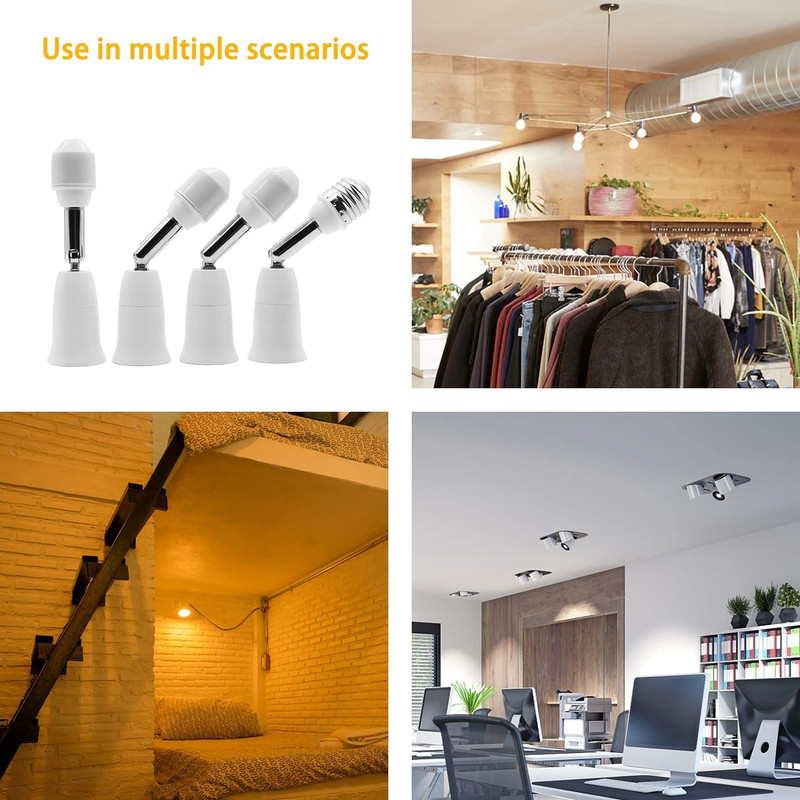 E26/E27 Light Socket Extender, 4.5 Inch Extension,Adjustable Vertical 90°Horizon gallery