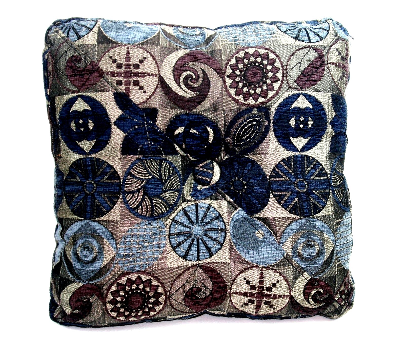 Large Gusseted Pillow Geometric Design Blues Purple Gun Metal Grays 19" Square gallery