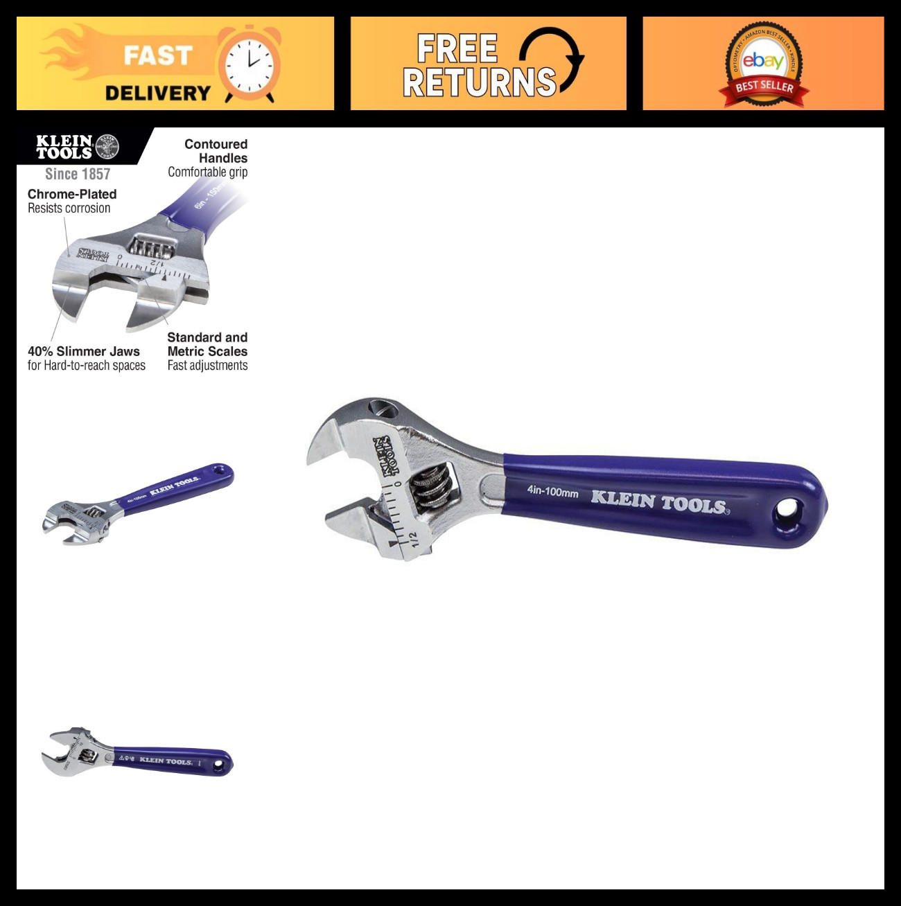 Adjustable Wrench 4-Inch, Slim Jaw Design, High Polish Chrome Finish, Durable To gallery