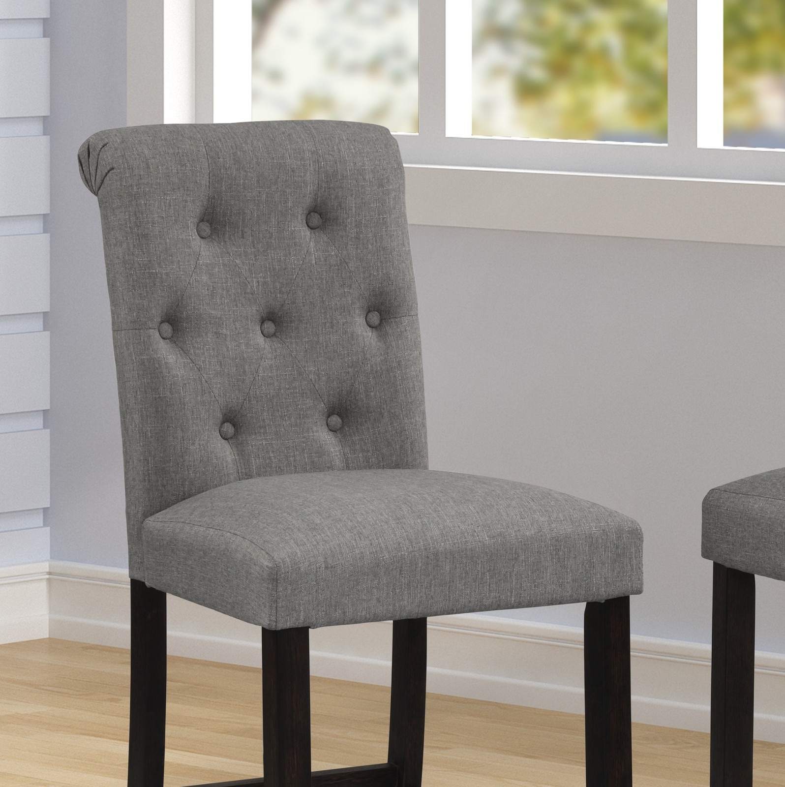 Leviton Solid Wood Tufted Asons Barstool, Set of 2, Grey gallery