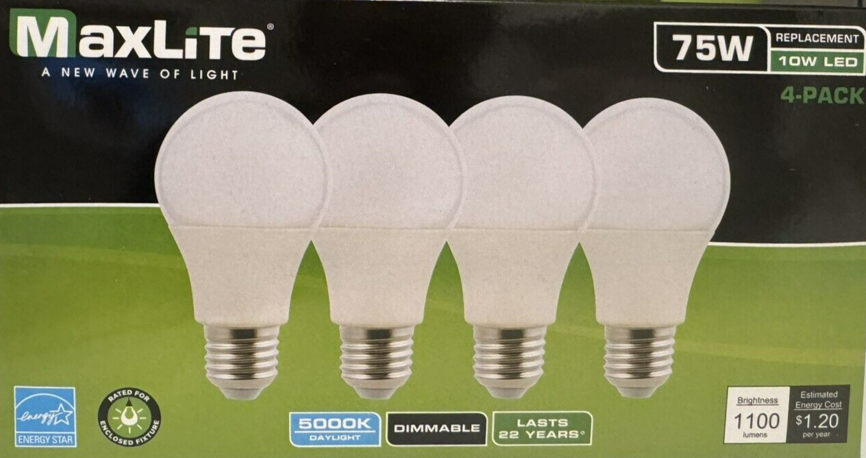 4 MaxLite 75-Watt Frosted White Daylight Bright A19 LEDs w/Medium Base gallery