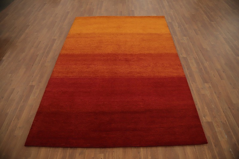 Transform Space with a Vibrant Sunset Gradient Rust Color Hand-made Wool Rug 6x8 gallery