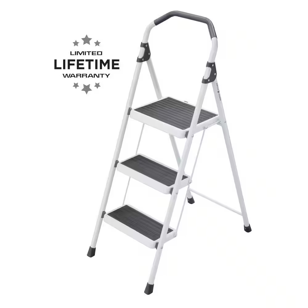 3-Step Steel Lightweight Step Stool Ladder 225 lbs. Load Capacity Type II Rating