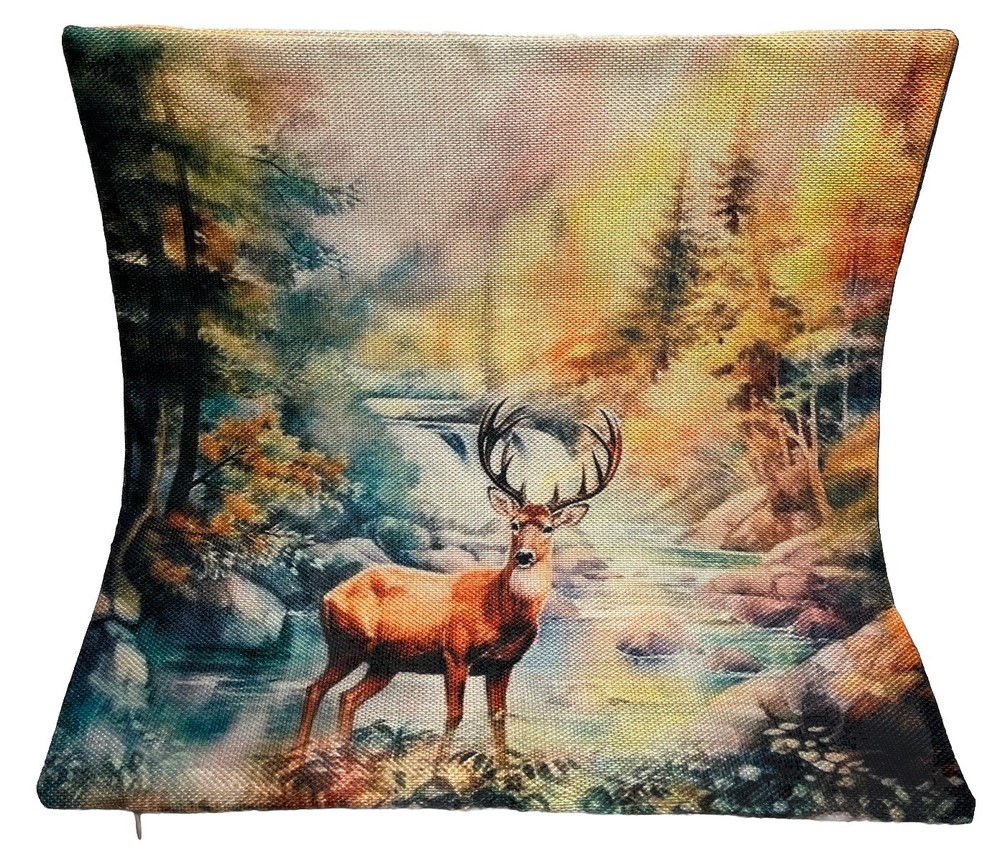 Deer Trees Nature Autumn Fall Double Sided Throw Pillow Cover Holiday Home Decor