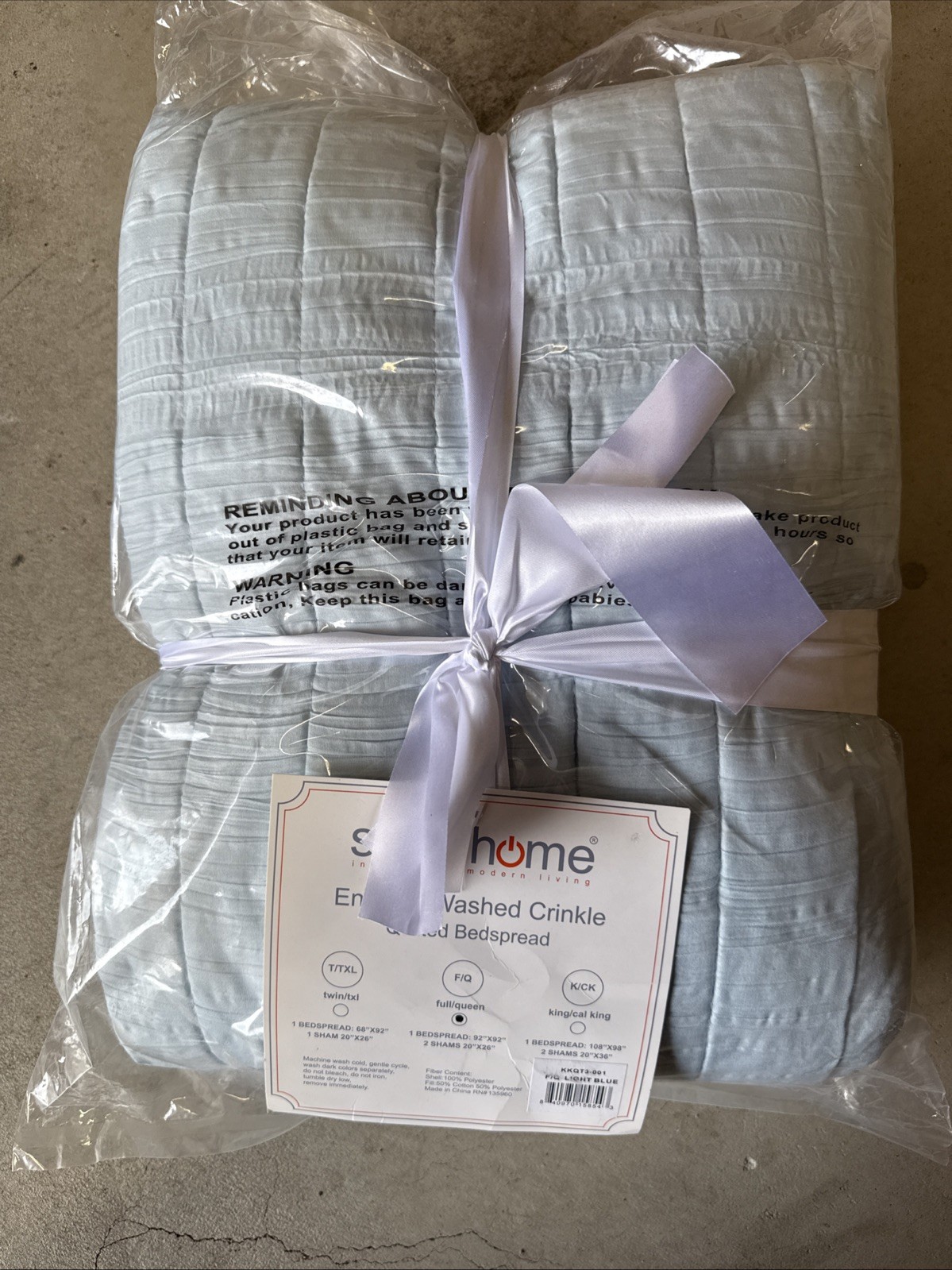 Swift Home Enzyme Washed Crinkle Quilt Full/Queen Bedspread Pillow Shams Blue gallery