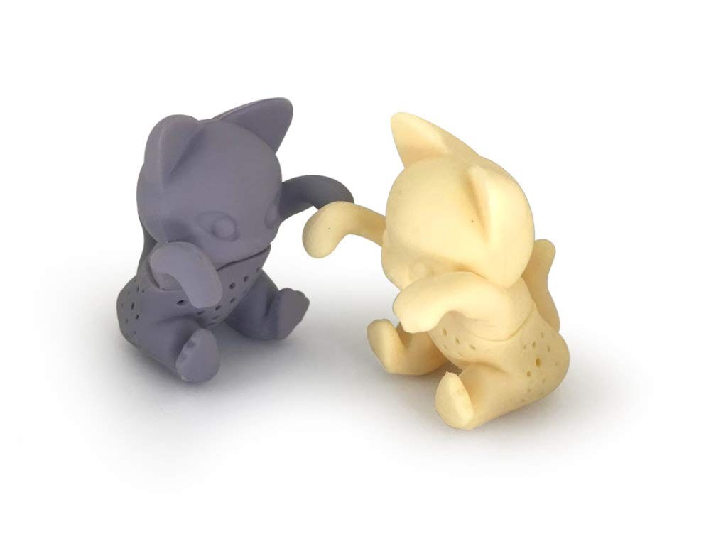 2 Cats Kittens Shape Beige/Gray Tea Infuser Loose Leaf Strainer & Fruit Tea F... gallery