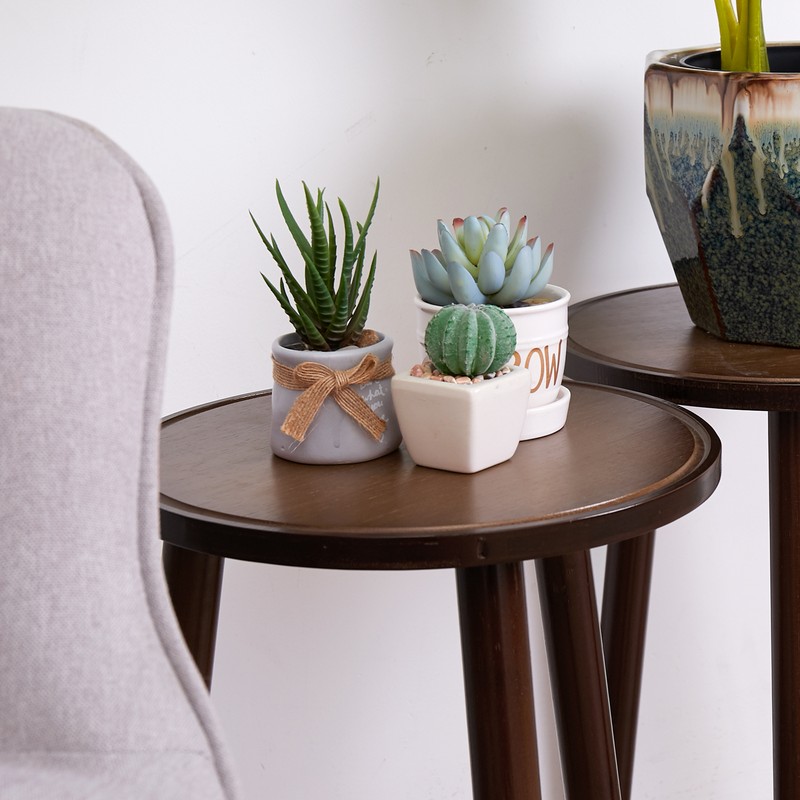 2x Rustic Side Table Round Wood Plant Stand 42cm Tall 3-Leg Stool Furniture Home gallery