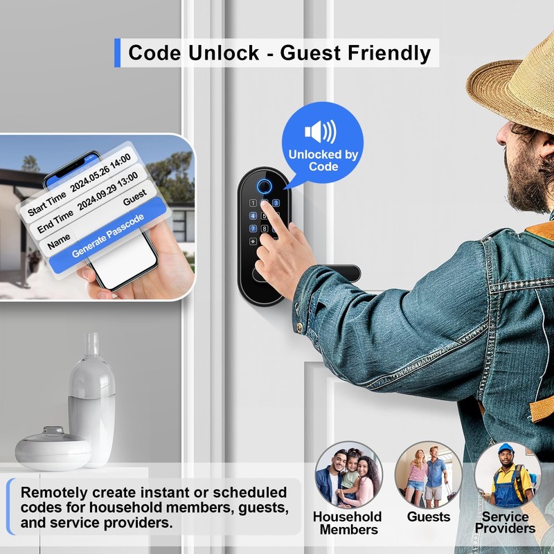 Bluetooth Fingerprint Smart Lock with Handle & Keypad – Fits Most US Black gallery